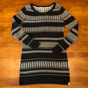 ROXY Sweater Dress Long Sweater Size M Dark Gray White Knit Boho Bohemian EUC ☀️
